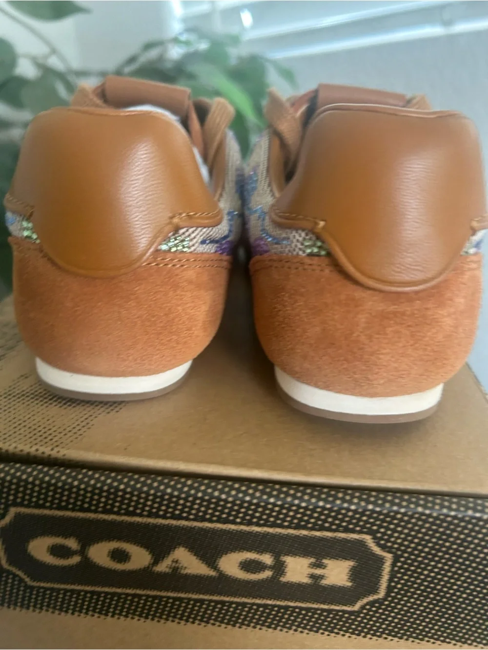 Coach Women's Tan Suede & Multicolor Signature Sneaker